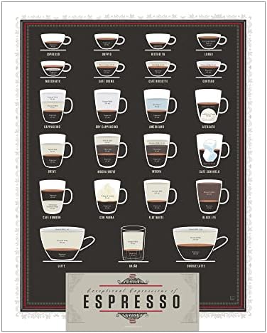 תרשים פופ | ביטויים יוצאי דופן של אספרסו | פוסטר אמנות 16 x 20 | תרשים קפה שלם | עיצוב בר קפה | מיוצרים בארצות הברית